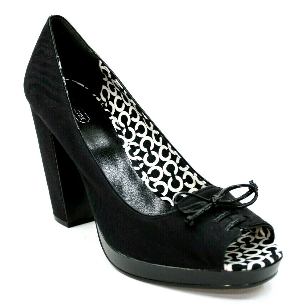 Black Peep-Toe Pump Heels with Bow